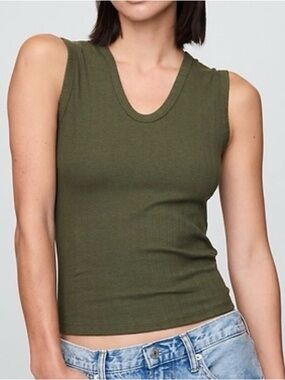🆕- GAP- Modern Ribbed Tank Top. Olive Green. Size: Small